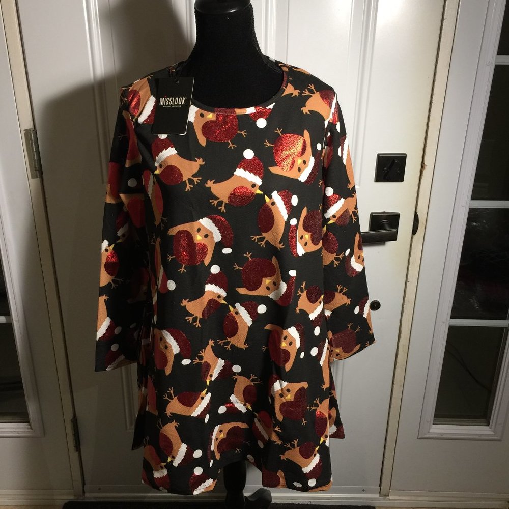 Misslook Ladies Tunic Top Size XL Holiday Christmas Chicks